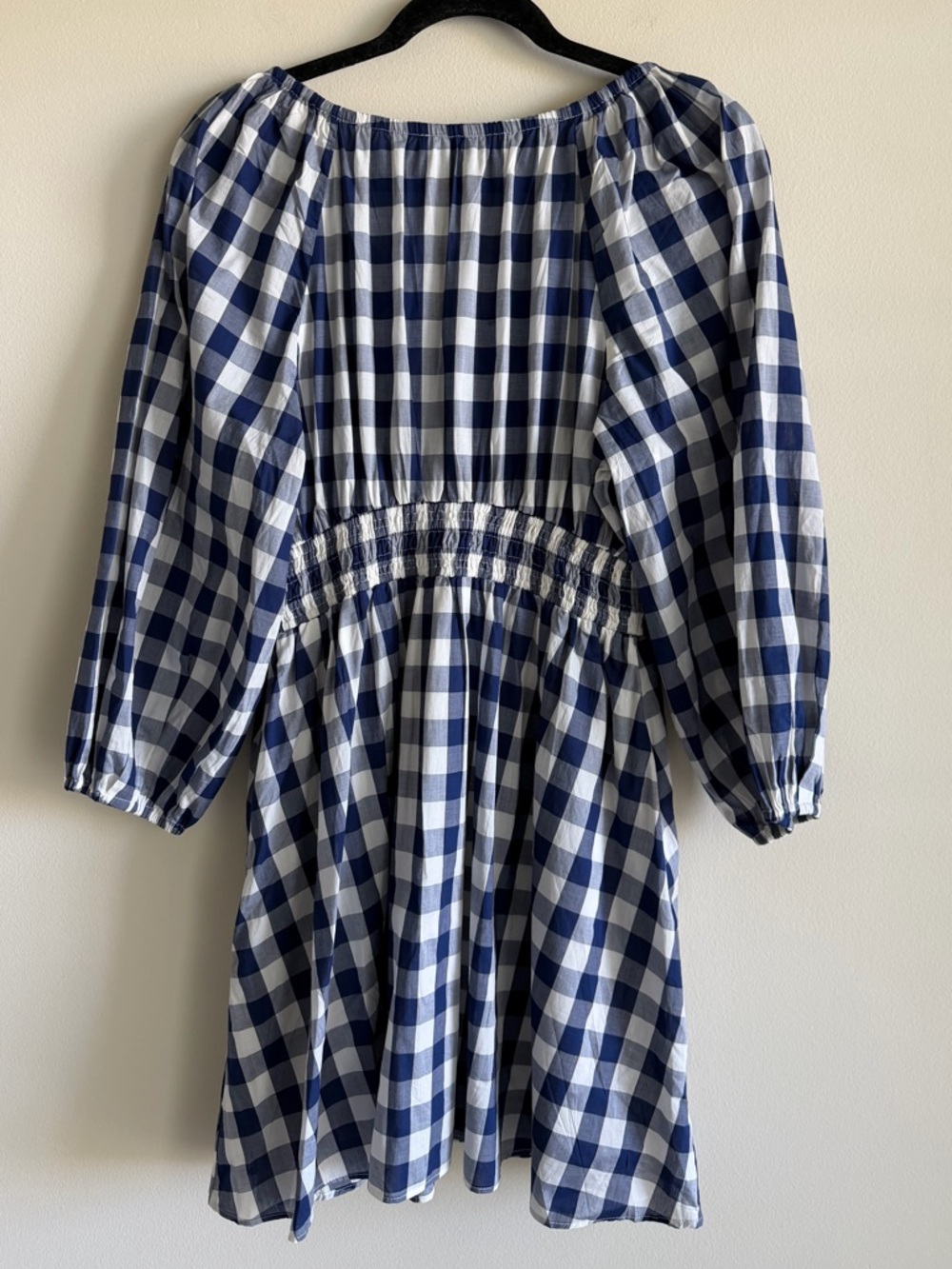 J.Crew Navy Gingham V-Neck Smocked Mini Dress Size S NWT Puff Sleeve Cotton - Picture 5 of 12